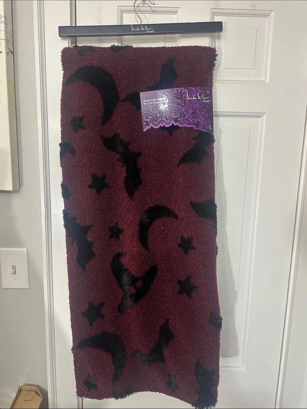 Nicole Miller Halloween bat and witch hat faux fur throw